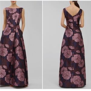NEW Kay Unger Caitlin Metallic Floral Jacquard Sleeveless Gown, SIZE 8